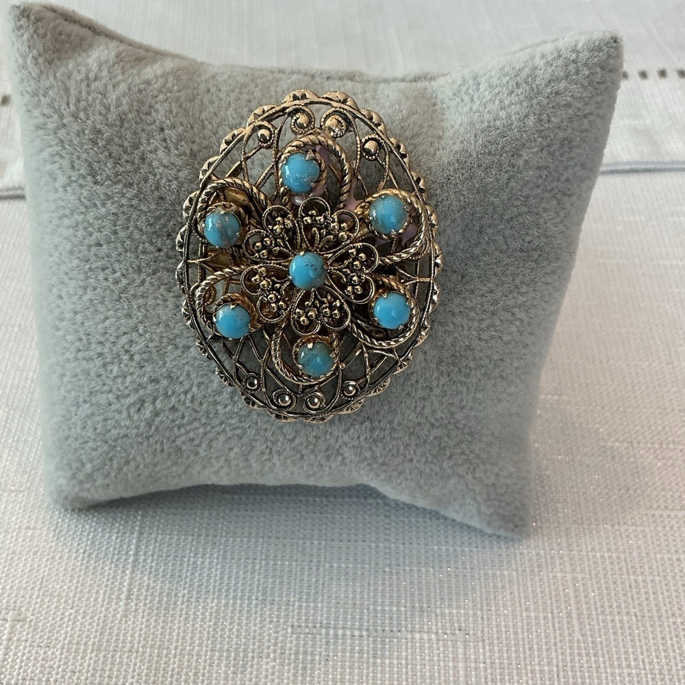 Antique Gold Tone and Turquoise Color Stones